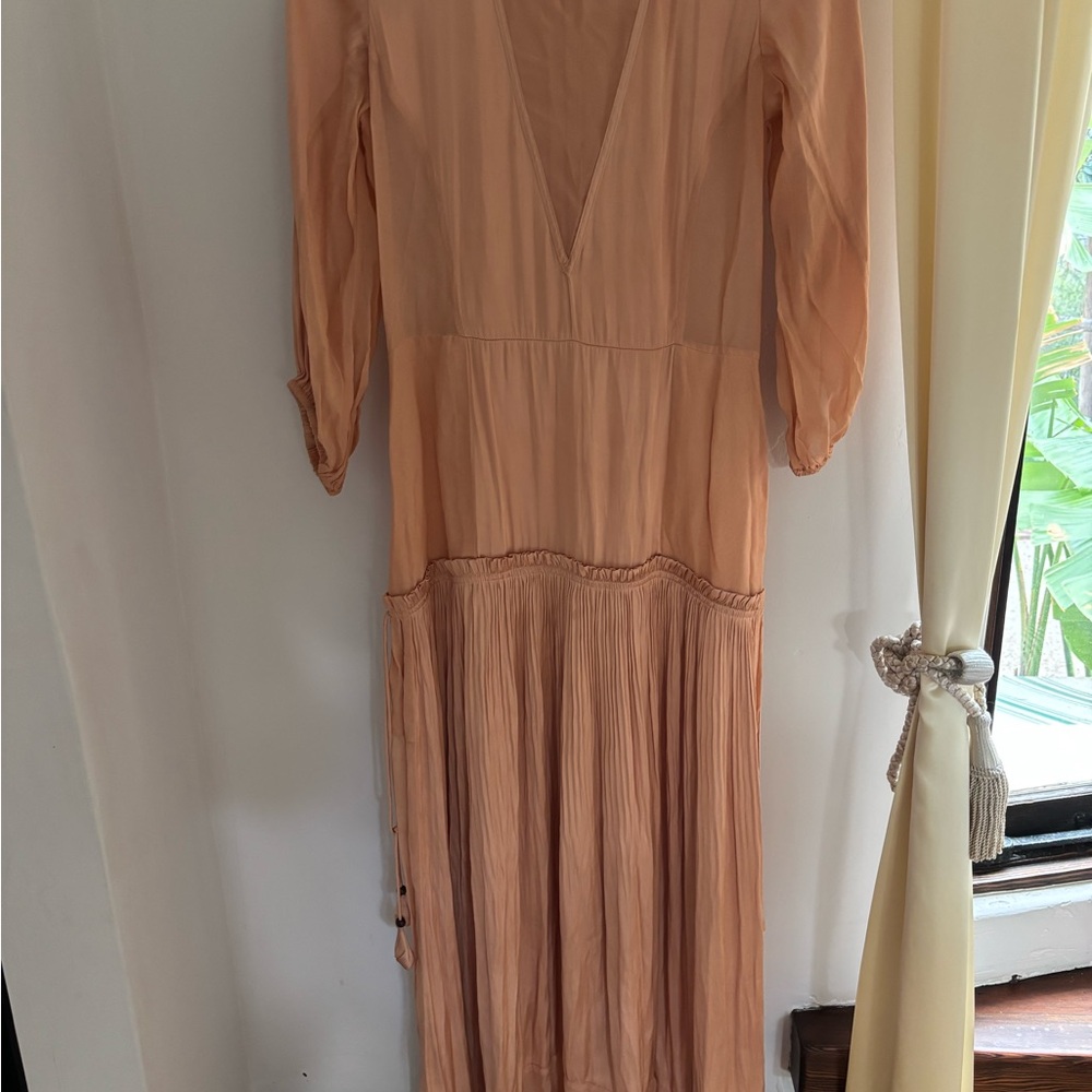 Flannel Elegant Peach Silk and Chiffon Maxi Dress